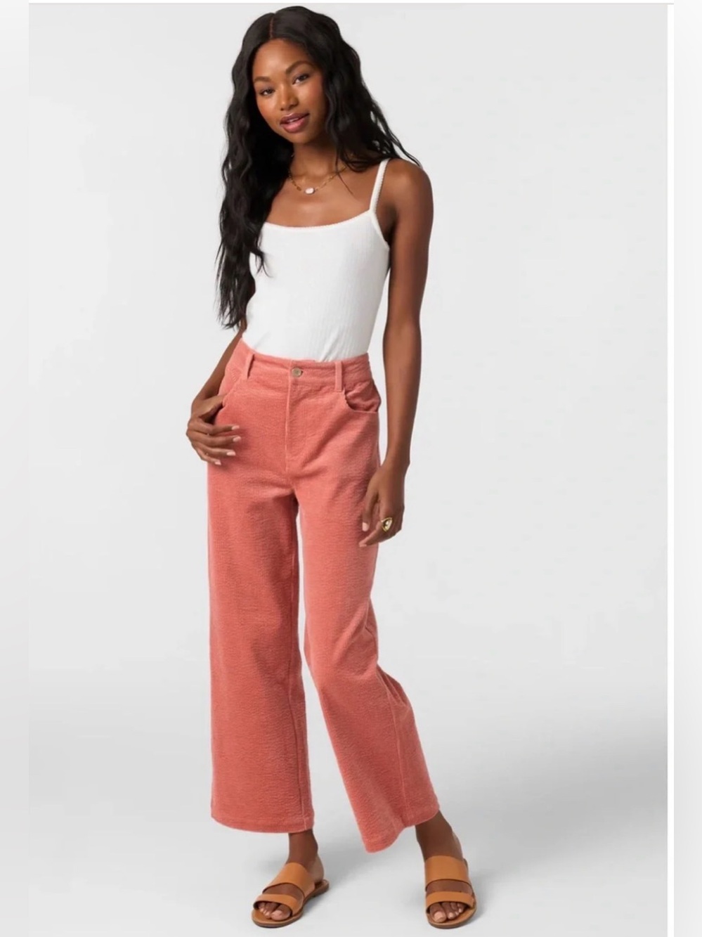 Wide-Leg Corduroy Pants in Dusty Rose